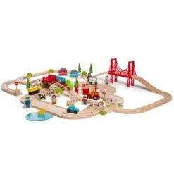 Bigjigs Houten Trein Road & Rail Set 80-delig